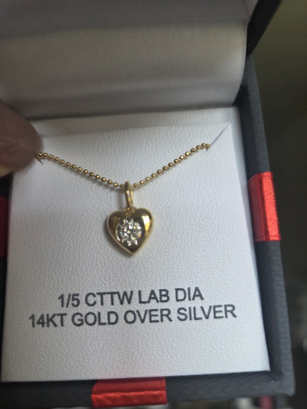 14KT Gold Heart Pendant Necklace with Lab Diamond Accent - Gold